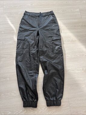 naked wardrobe Black Faux-Leather Cargo Jogger Trousers
